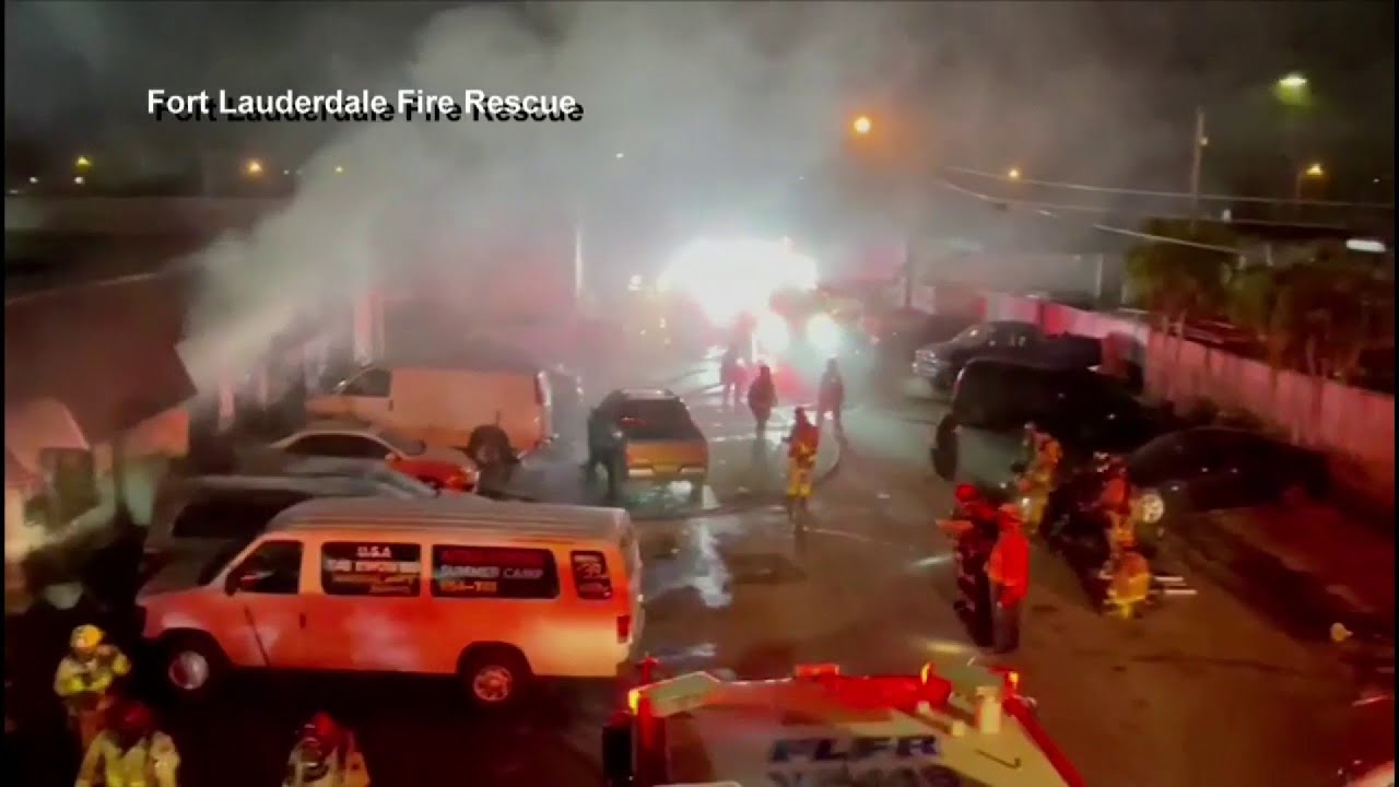 Fire rips through warehouse after car inside auto repair business sparks blaze