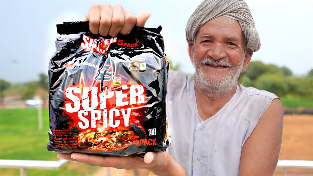 My Dada Ji Eating First Time Super Spicy Noodles 🍜 🥵