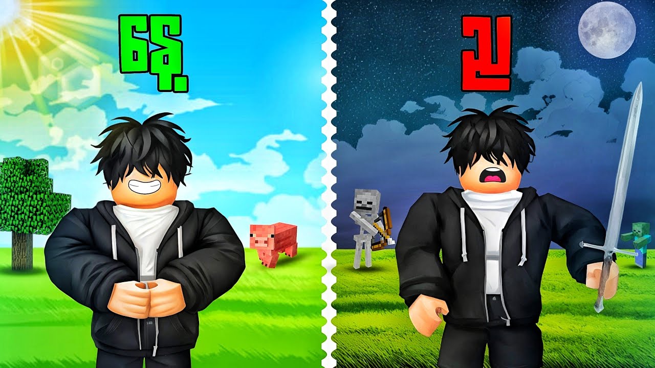 နေ့ခင်းမှာသာယာ ညဖက်မှာတိုက်ပွဲ I Build & Survive - ROBLOX