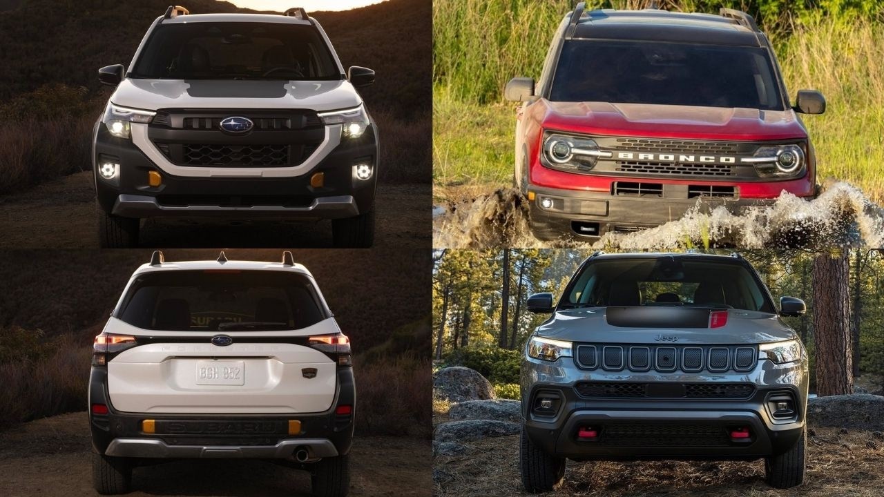 Subaru Forester Wilderness 2026 года против Ford Bronco Sport Badlands против Jeep Compass Trailhawk