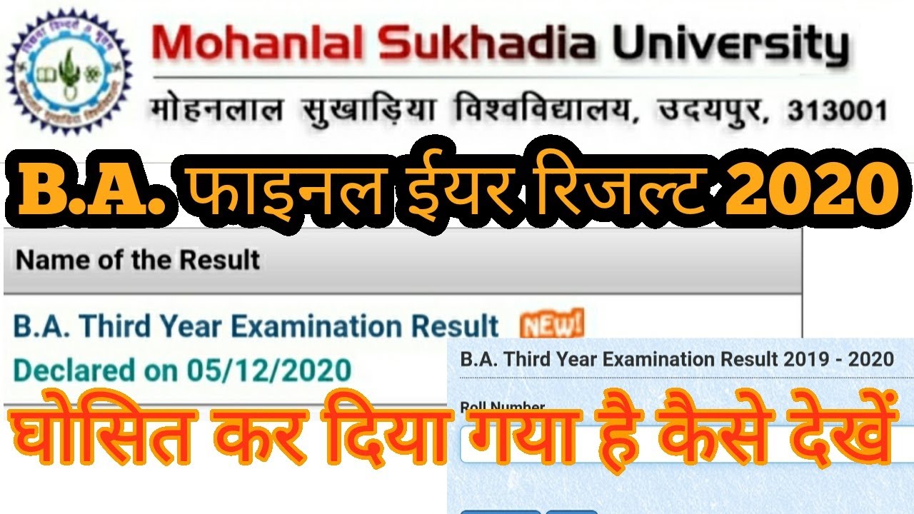 Mlsu Udaipur B.A. Final Year Result 2020 घोसित हुआ || MLSU B A फाइनल रिजल्ट 2020 Declare कैसे देखें