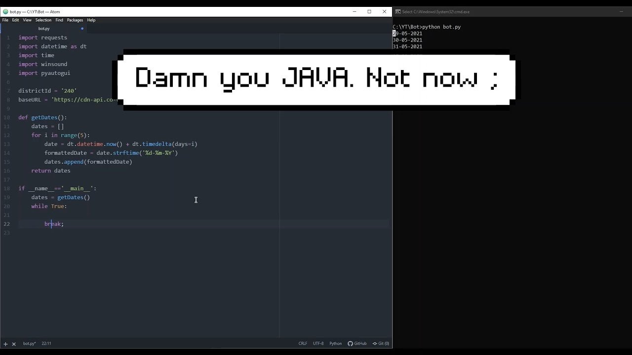 Python script to check for slots availability on Cowin portal