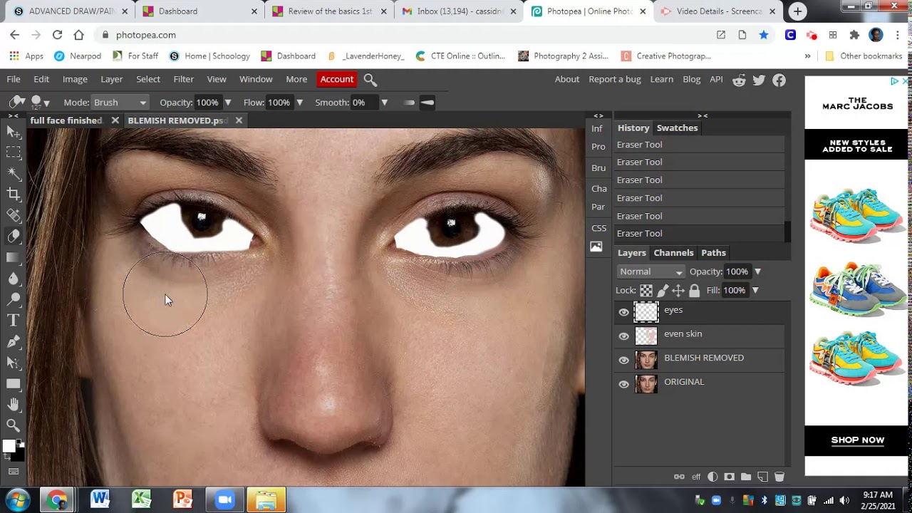 brightening the eyes in photopea