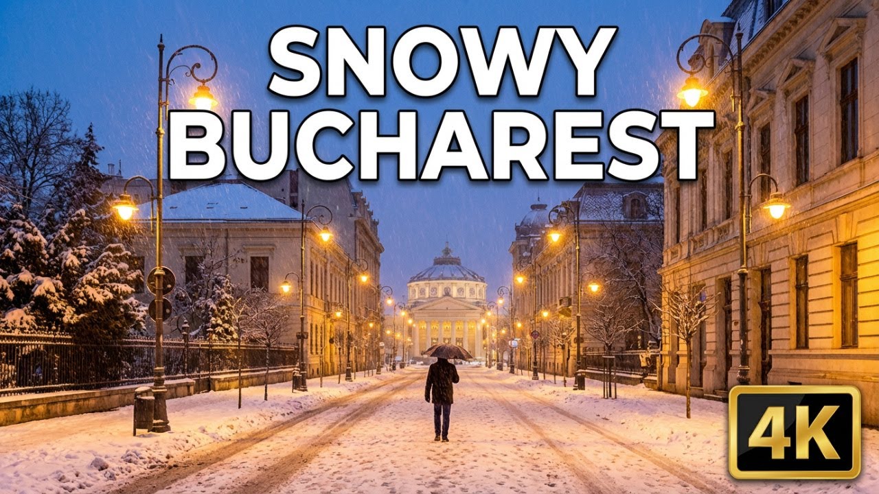 Discover Historic Old Town & City Centre Bucharest Snow Walk 4K