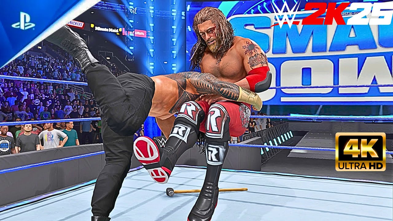 WWE 2K25 - Эдж против Романа Рейнса - Матч за титул чемпиона WWE Universal на SmackDown | Видео в 4K