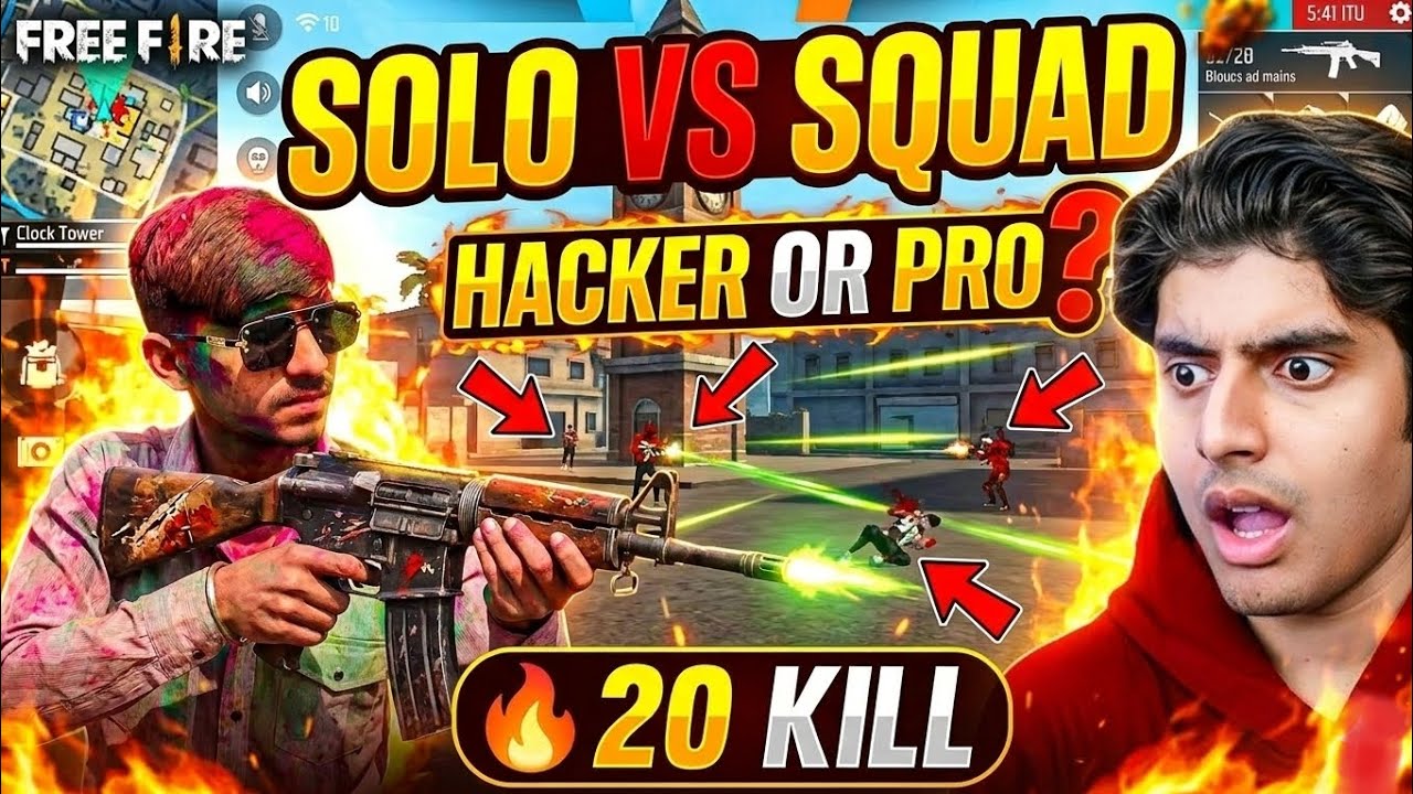 😱 1 VS 4 CLUTCH | SOLO VS SQUAD 20 KILL GAMEPLAY | FREE FIRE PRO PLAYER