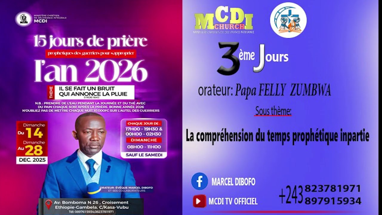 ÉGLISE M.C.D.I 15 JOURS DE PRIÈRE THÈME IL SE FAIT UN BRUIT QUI ANNONCE LA PLUIE 3 éme JOUR 
