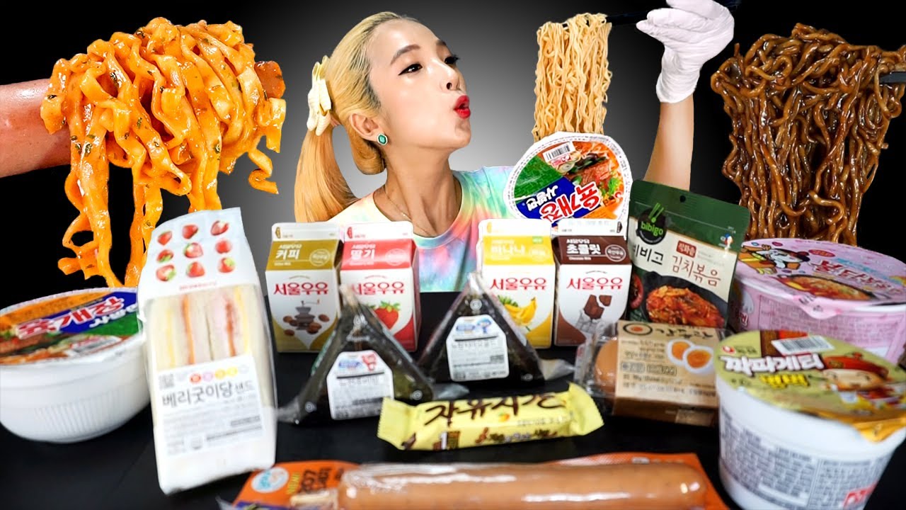 [Mukbang]✨Convenience store food 편의점 음식 먹방!!❤️까르보불닭볶음면 육개장컵라면 삼각김밥 슈퍼롱소세지 샌드위치 꿀조합 Flex하기 ASMR | 쎄미