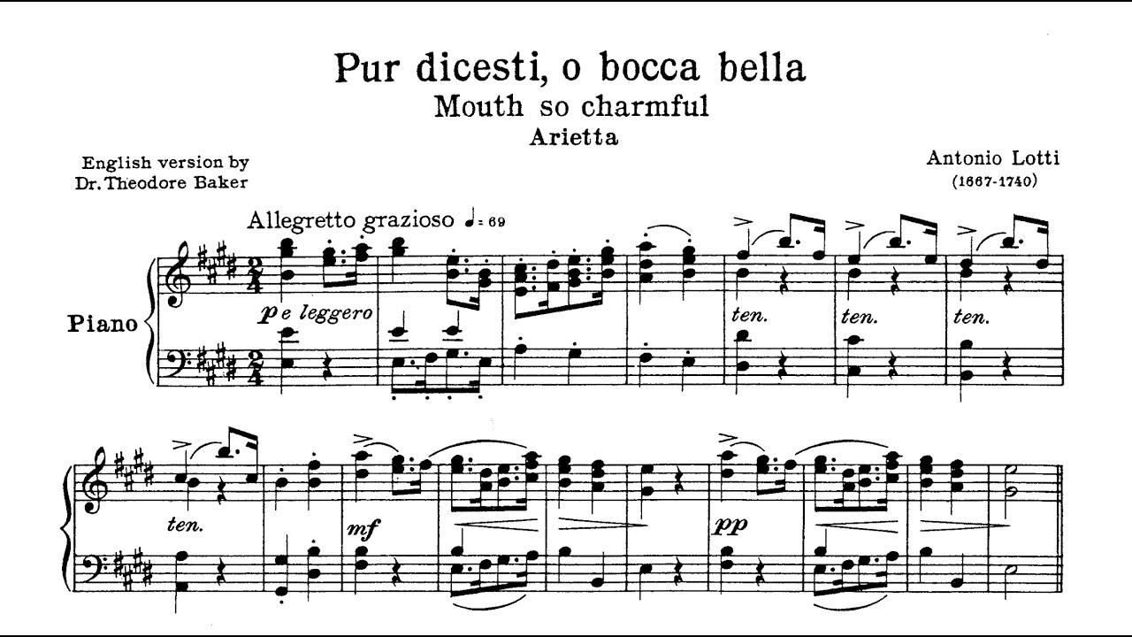 Pur dicesti, o bocca bella (A. Lotti) - E Major Piano Accompaniment
