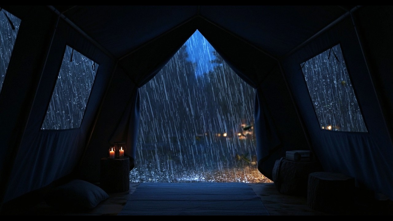 🔴 All Night Steady Rain Beneath a Canvas Tent with Rain Sounds