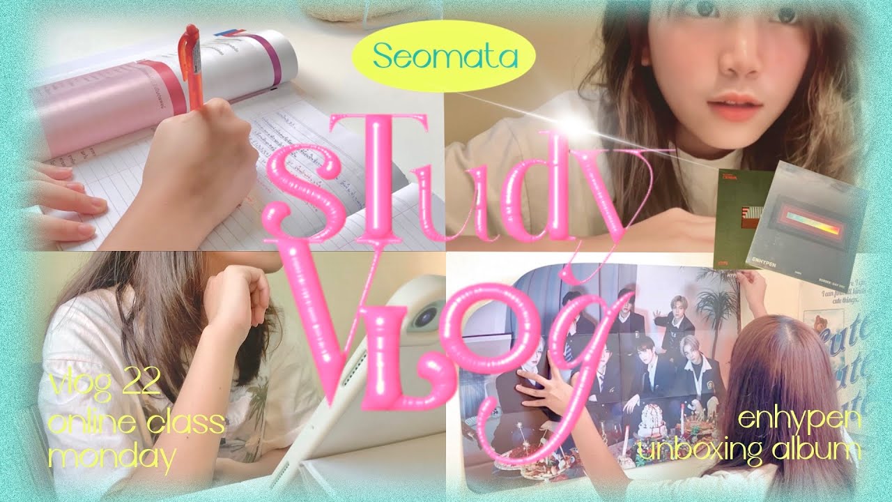 Vlog 22 ; study vlog 🎀🎾🛋 online class,enhypen unboxing album,sticker seomata,learn Korean