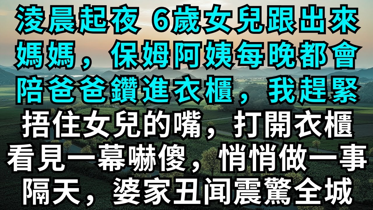 淩晨起夜，6歲女兒跟出來，媽媽，保姆阿姨每晚都會陪爸爸鑽進衣櫃，我趕緊捂住女兒的嘴，打開衣櫃看見一幕嚇傻，悄悄做一事，隔天，婆家丑闻震驚全城！#為人處世#生活經驗#情感故事#故事#小說#婚姻#離婚