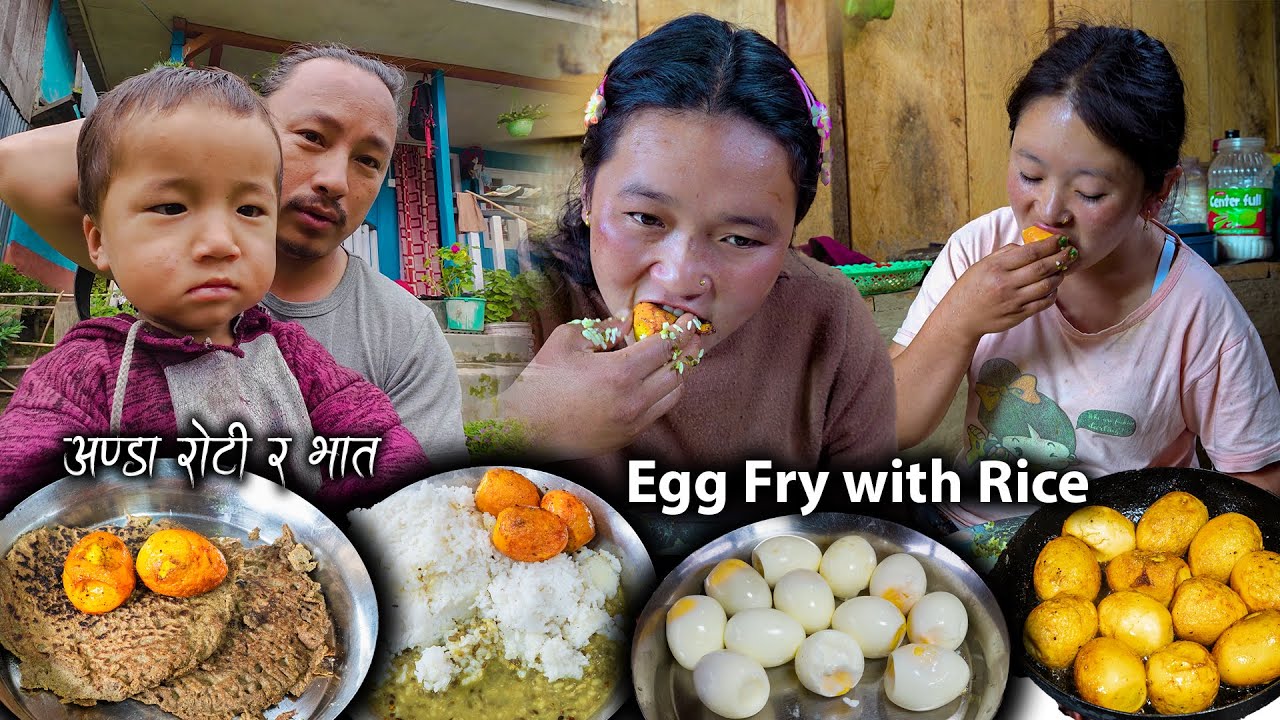 Boiled Egg fry Recipe and Lentils Cooking & eating with rice in Village Kitchen || Village FOOD Vlog