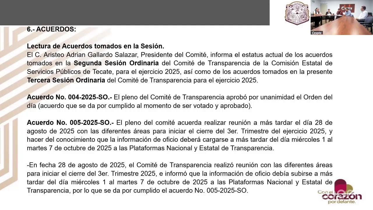 TERCERA SESION ORDINARIA DEL COMITE DE TRANSPARENCIA DEL 2025