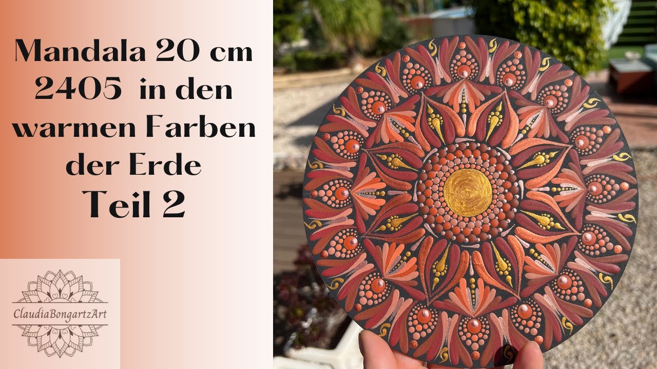 Mandala in den warmen Farben der Erde auf 20 cm Holz - Teil 2
