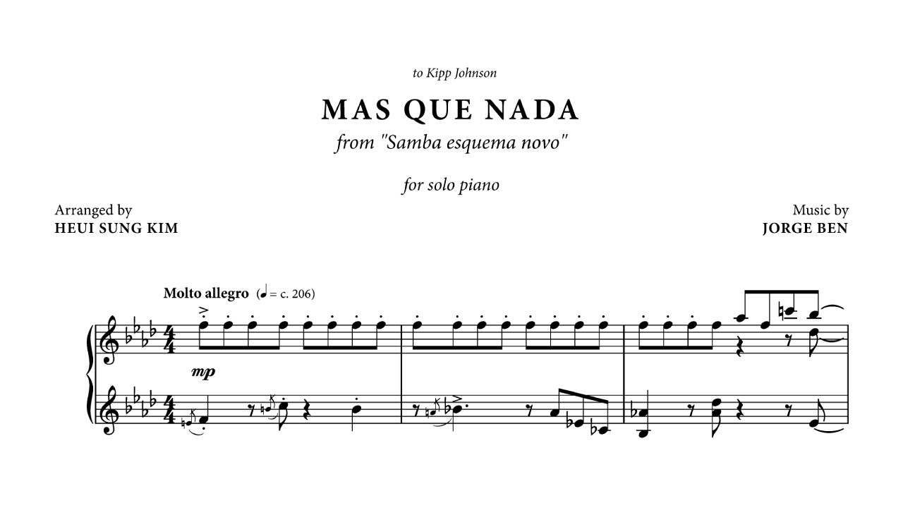 Mas Que Nada for solo piano