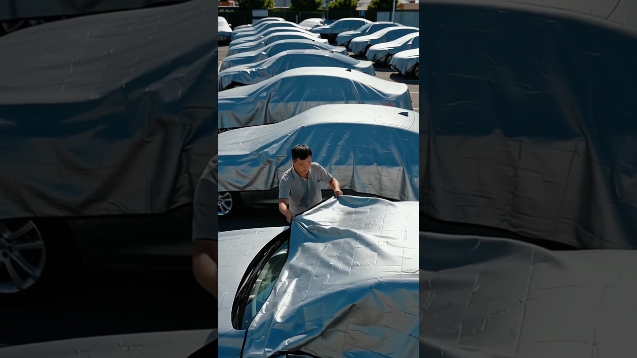 Why Are These Cars Covered with Thick Blankets? 🤔 #shorts #car #hailstorm