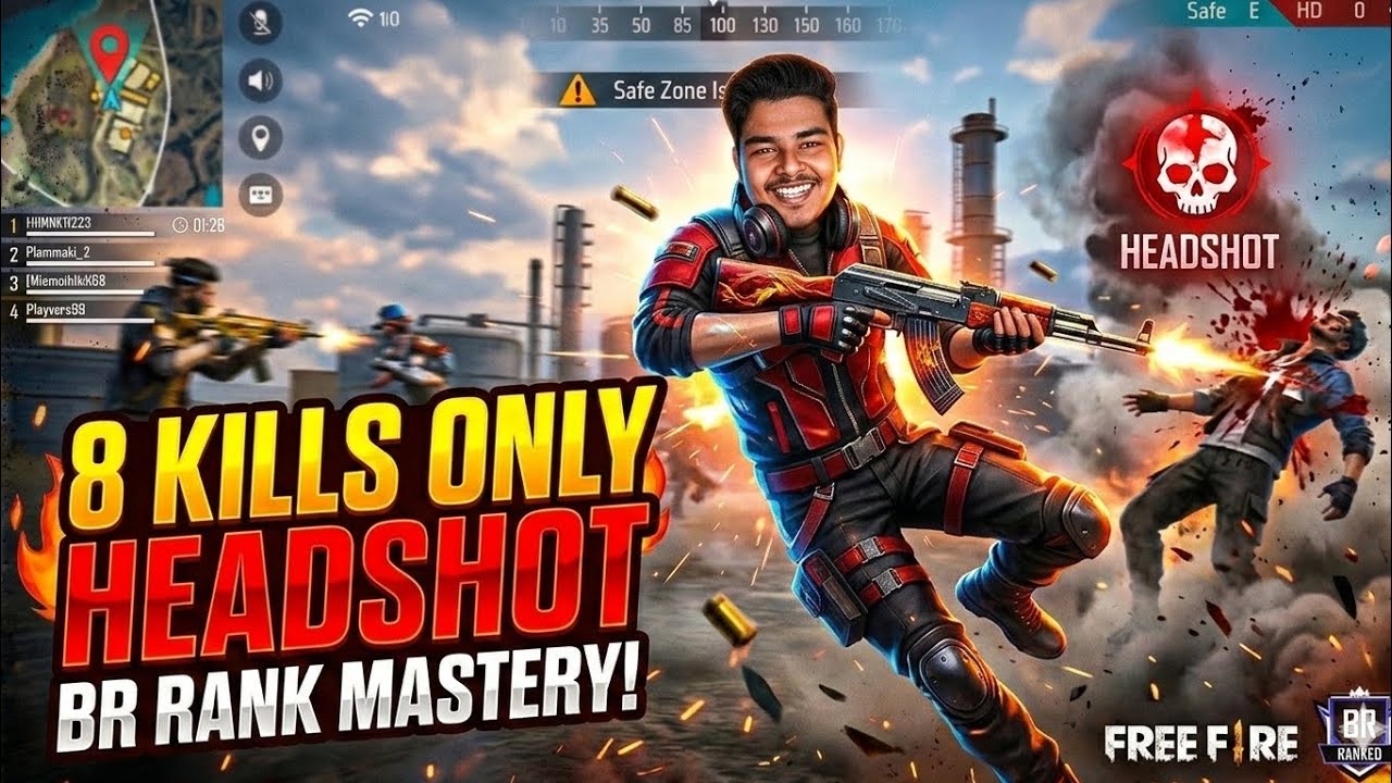 Free Fire BR Ranked Mastery - 8 Kills Only Headshot! 🔥. Free fire gameplay video 