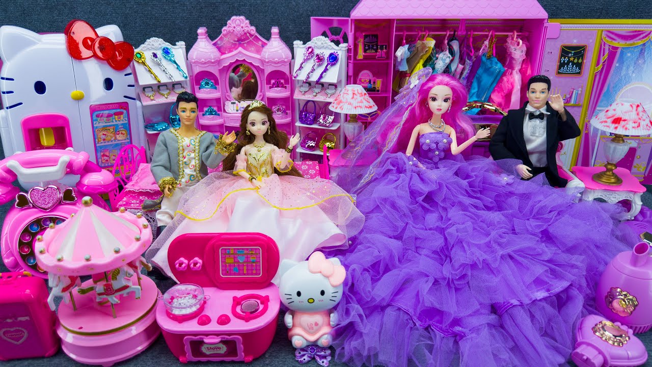 12 Minutes Satisfying Unboxing Barbie Princess Wedding Wardrobe Toys, Pink Castle Accessories Review