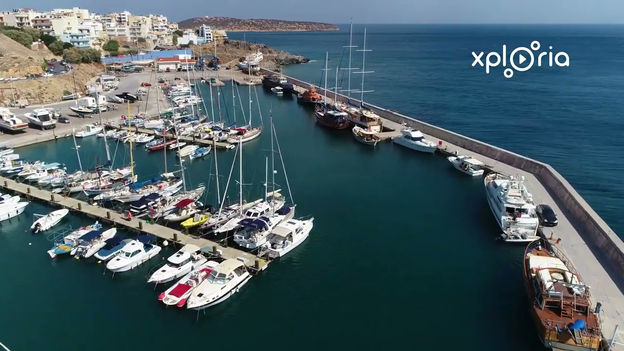 Marina Agiou Nikoloau, Agios Nikolaos, Crete Island, Greece 2018.09 aerial video