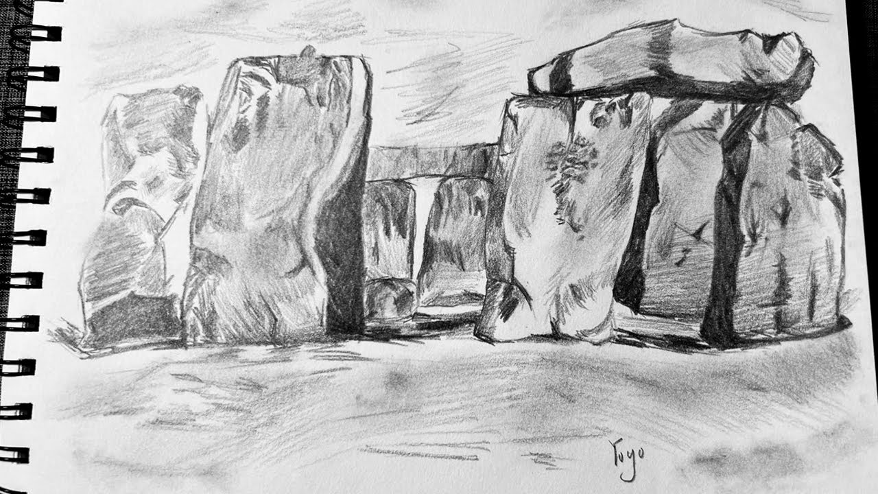 Draw England Stonehenge sketch step by step