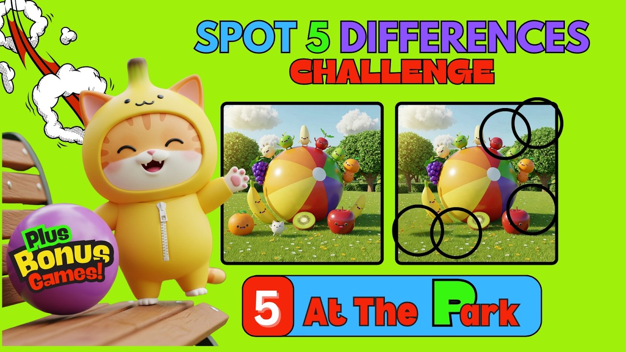 At The Park 🌳 ☀️  SPOT THE DIFFERENCE 🌈 🦋🌳 | Quiz Game 📝❓ | Brain Break 🧠 | Banana Cat 😺 | 🏆