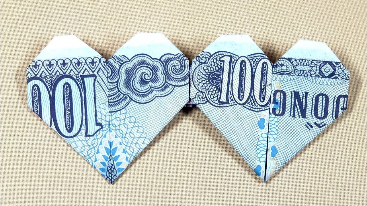 Phong Tran Origami | Money size 1x2 | Origami Double Heart | Money Origami