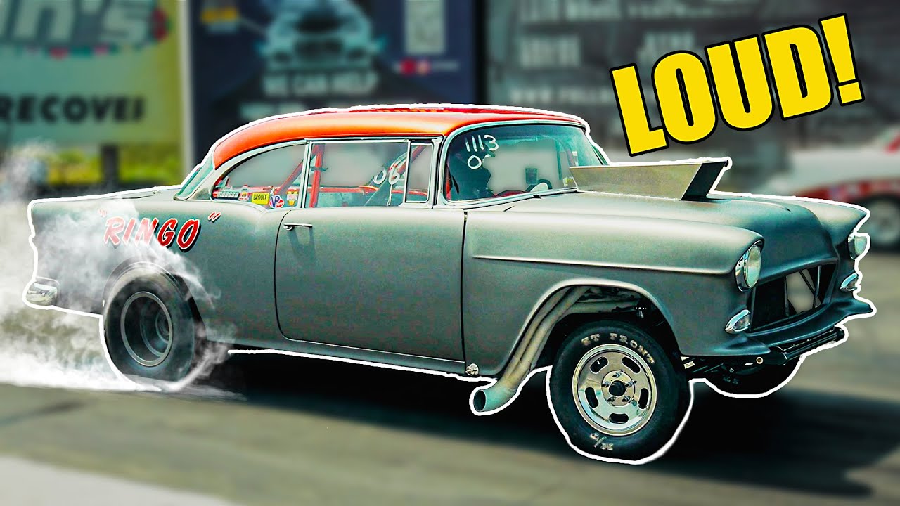 Невероятно громкий Chevy Gasser 1955 года — безумие дрэг-стрипа! | Antique Nationals