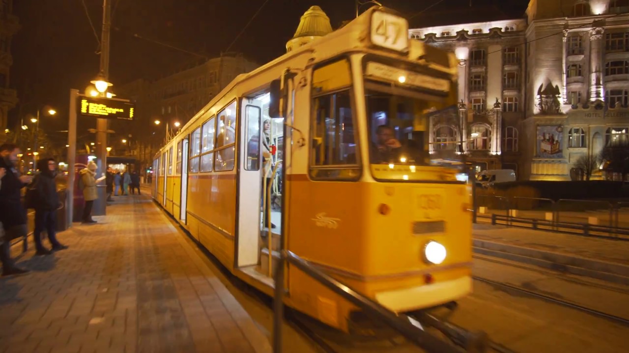 Hungary, Budapest, tram 47 night ride from Szent Gellért tér to Fővám tér M