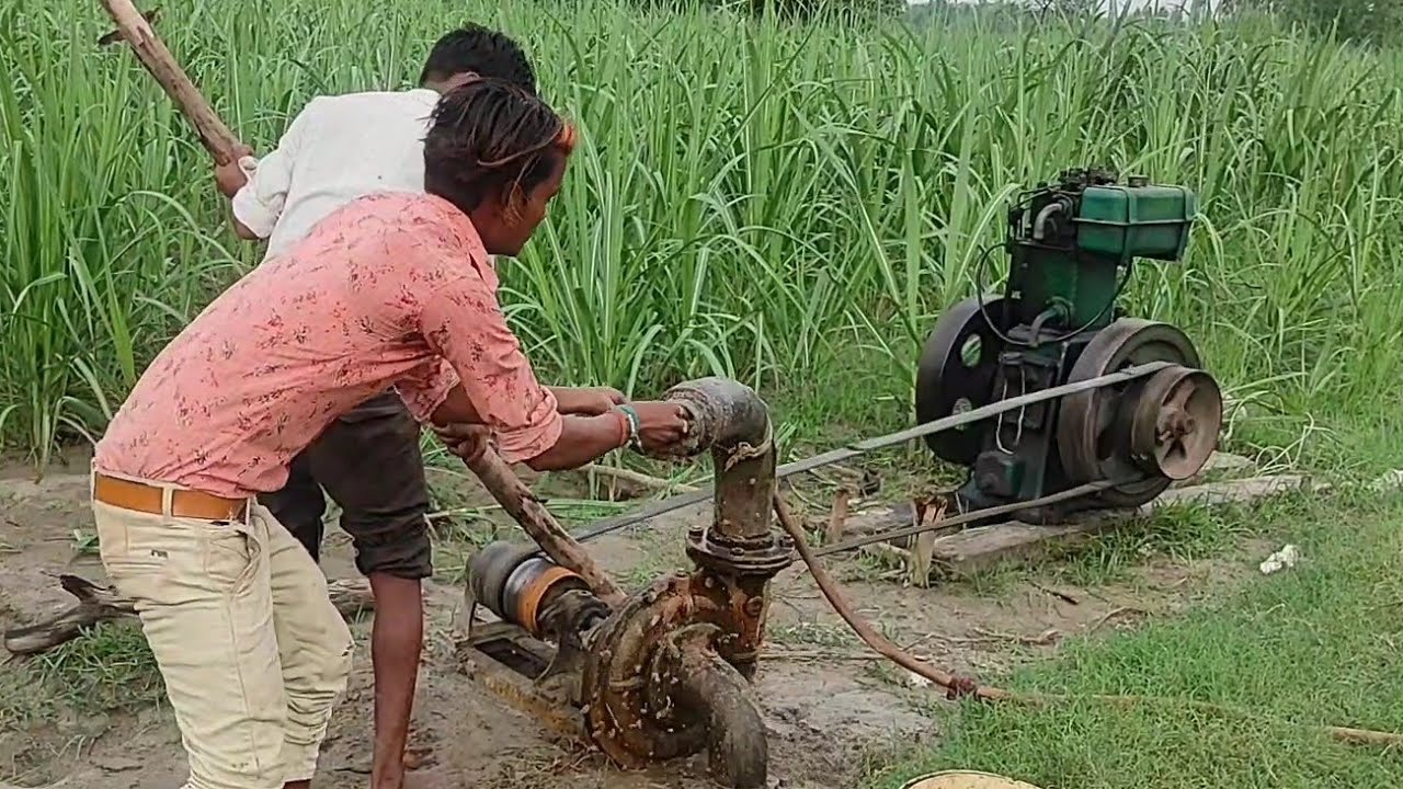 amazing Diesel Engine Start | Big 12HP Lister farming WaterPump Borwall setup machine | देसी जुगाड़