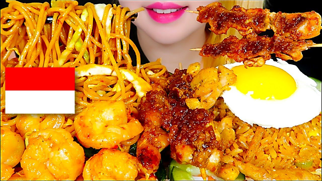 INDONESIAN MIE GORENG / NASI GORENG / SATE AYAM ASMR Mukbang Eating sounds