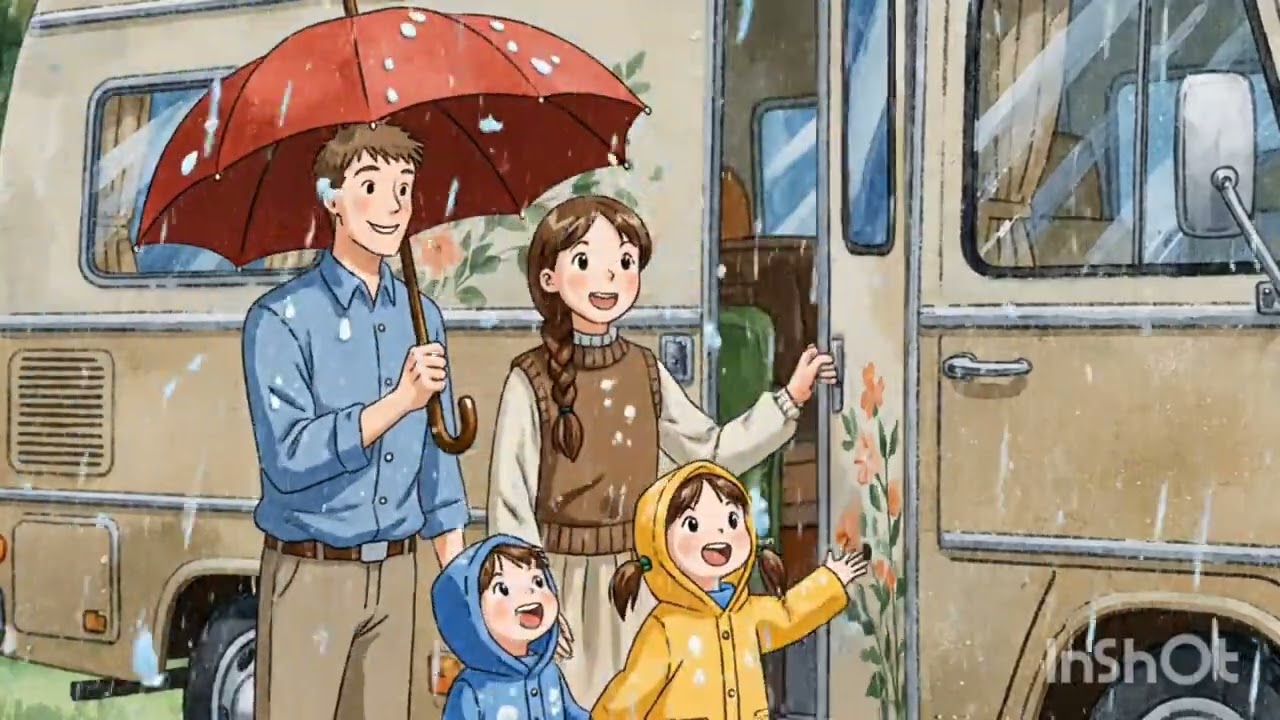 RV Van Tour in Rain  Ghibbli one Day Passed in Rainy Atmosphere with Family 