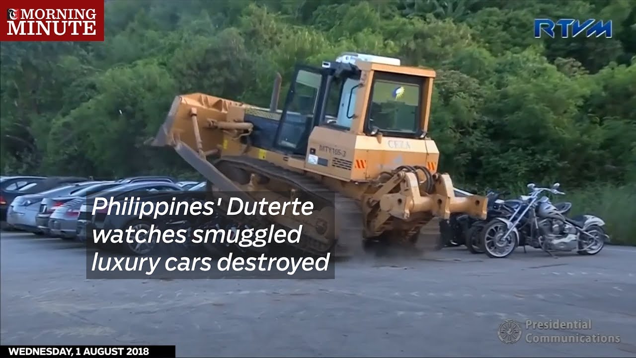 Philippines' Duterte watches smuggled luxury cars destroyed in anti-corruption drive