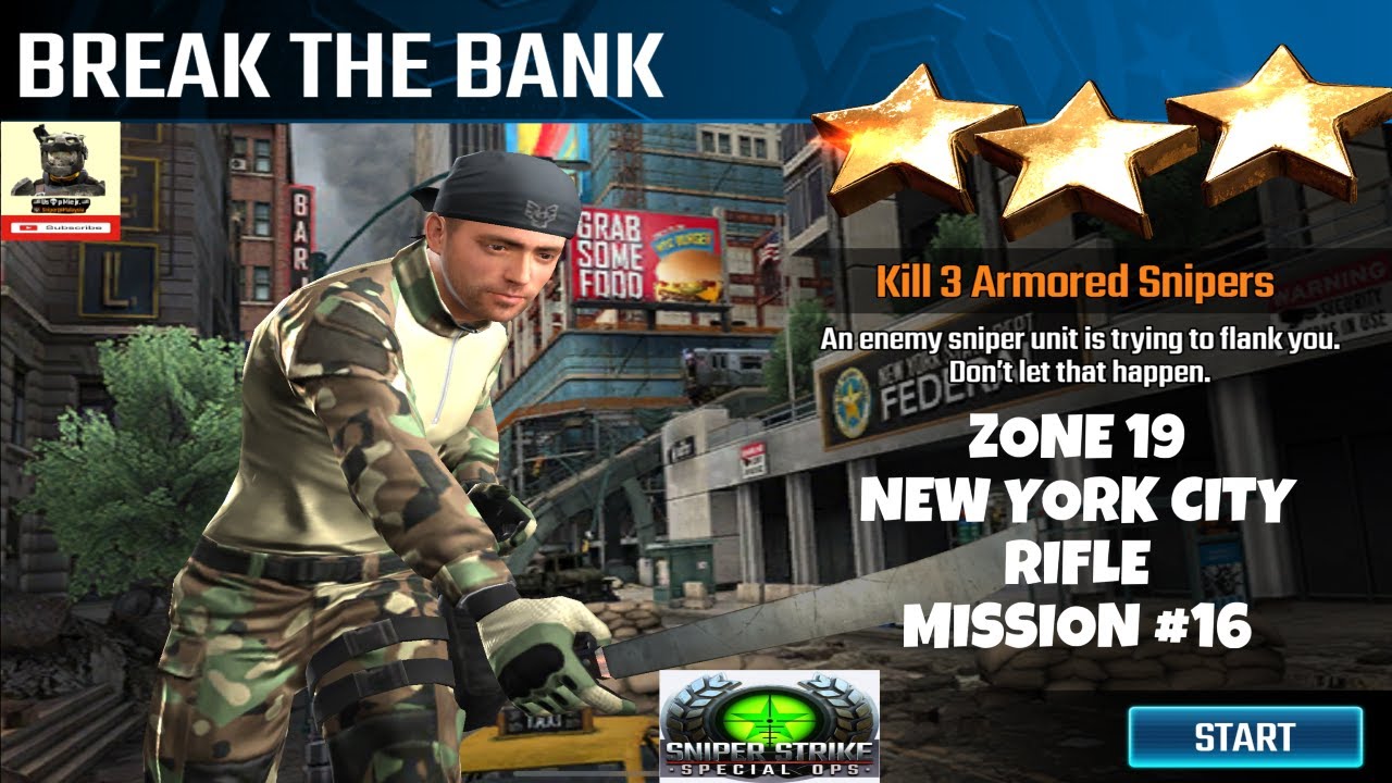 Campaign Zone 19 New York City Break The Bank Rifle mission #16 Sniper strike : special ops