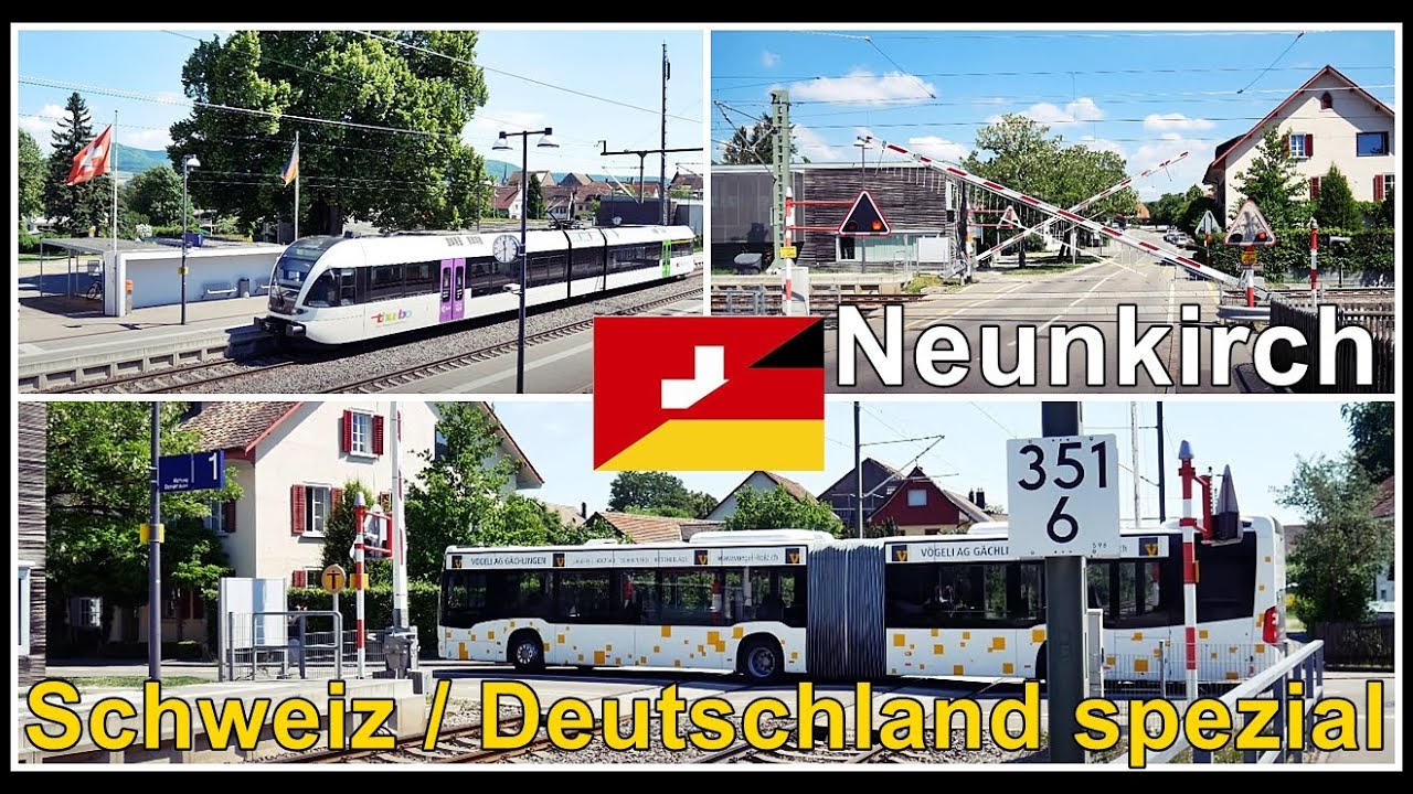 German Railway Line in Switzerland, Bahnübergang, Bahnhof Neunkirch . Schaffhausen, Schweiz