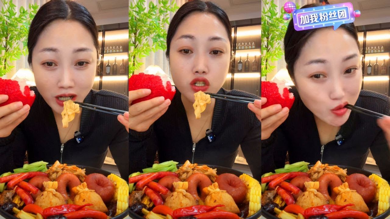 ASMR SPICY CHINESE FOOD MUKBANG: Red Lychee Rice Ball, Giant Sausage & Spicy Noodles 🌶️🔥