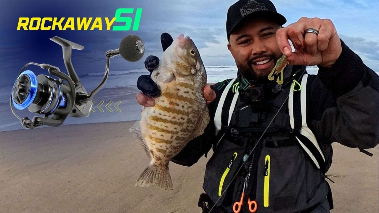 NEW Okuma Reel & Crusteaz on KING TIDE. Surf Perch Fishing