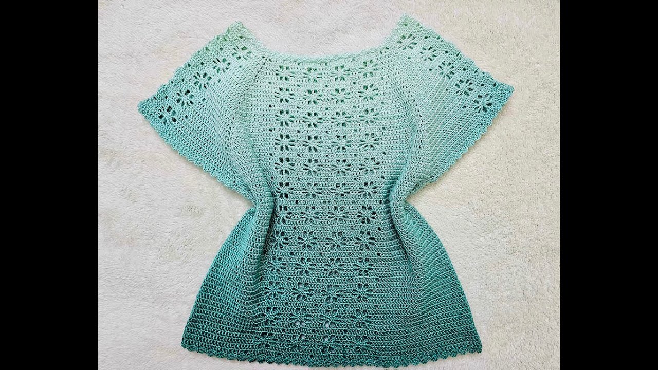 Hướng dẫn móc áo hoa xanh - How to crochet a blue floral shirt