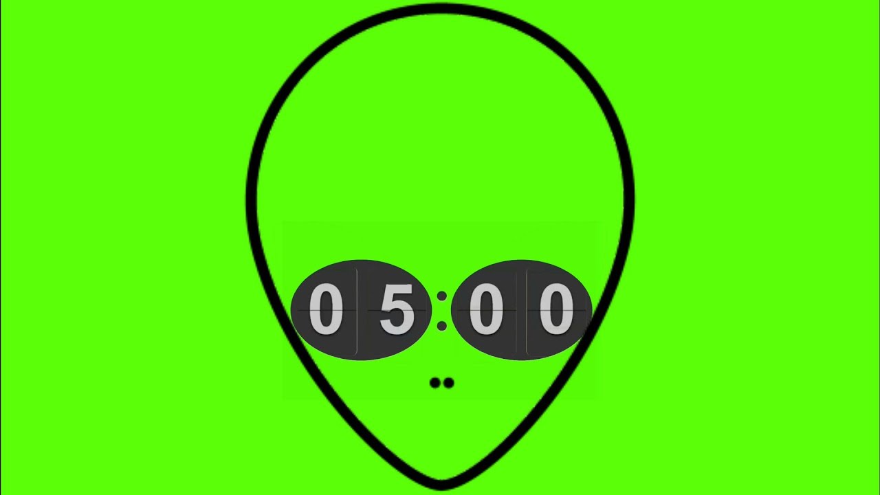 Alien face Grey flip  clock 5 Minute Timer   green screen!