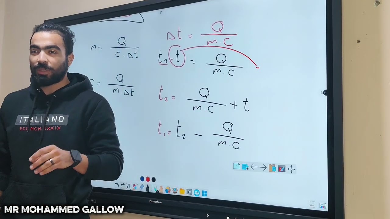 الحرارة النوعية أولي ثانوي علوم متكاملة ، شرح القانون والحل عليه