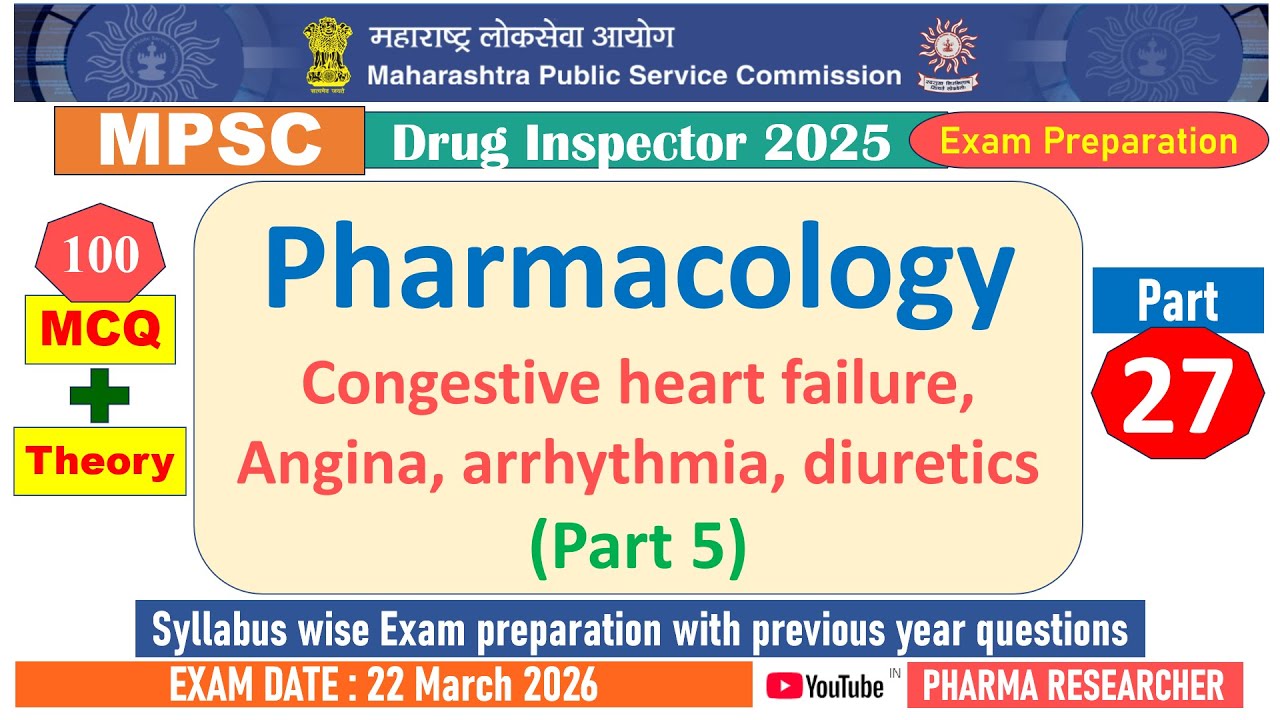 Drugs for angina, CHF, arrhythmia and diuretics MCQs II MPSC Drug Inspector2025 Exam Preparation