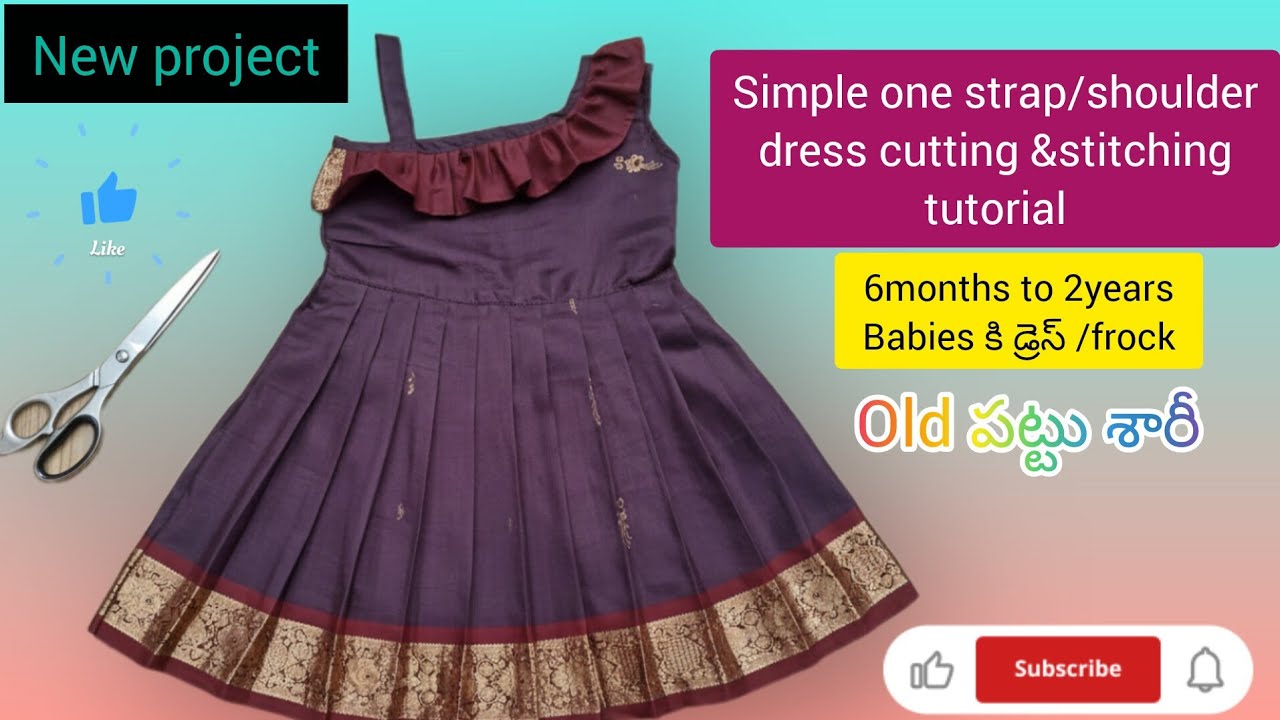 One shoulder/strap baby dress cutting&stitching video/one year baby frock cutting&stitching video