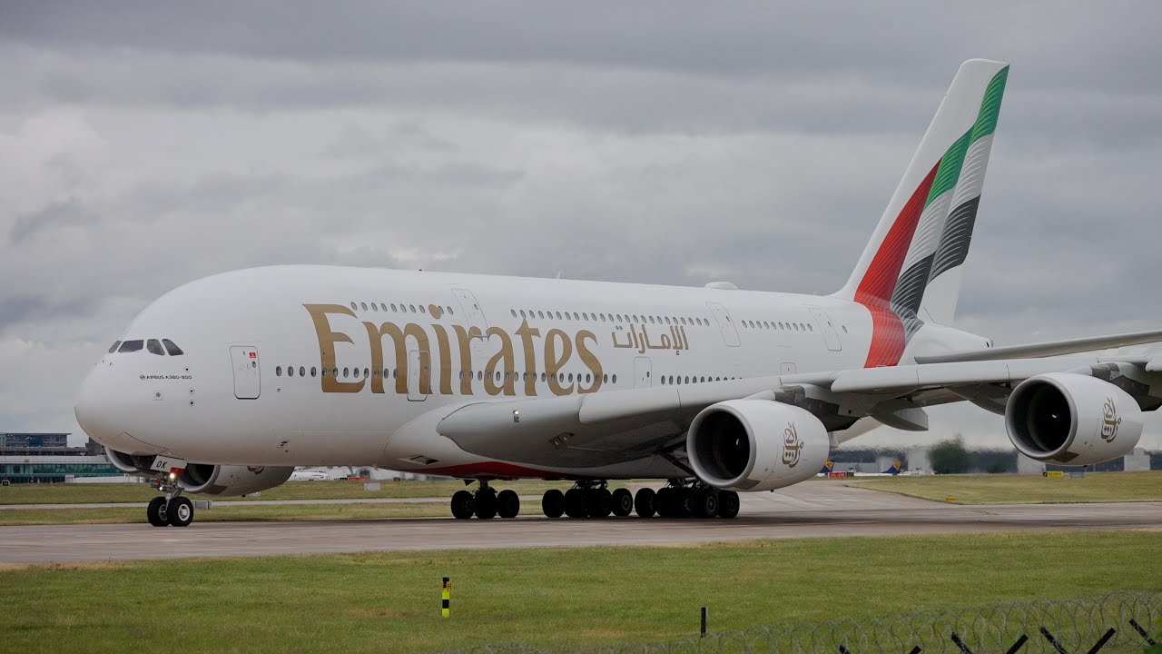 Emirates New Livery on A380 Departing From Manchester Airport