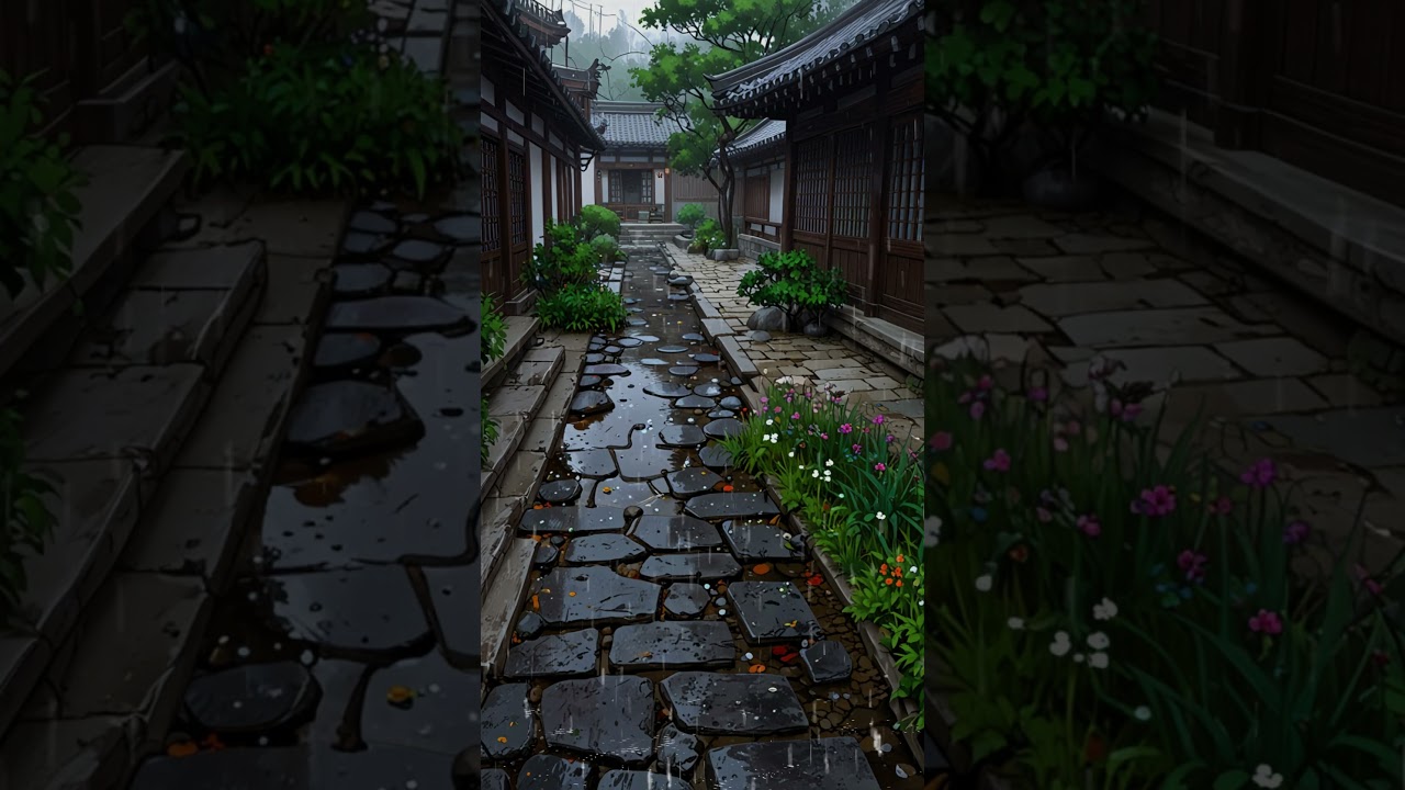 Rain Sounds in a Traditional Korean Hanok Alley : rain sounds  #asmr #relax #healingrain #home