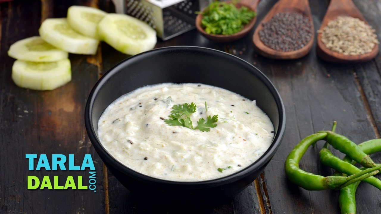 खीरे का रायता (Cucumber Raita) by Tarla Dalal