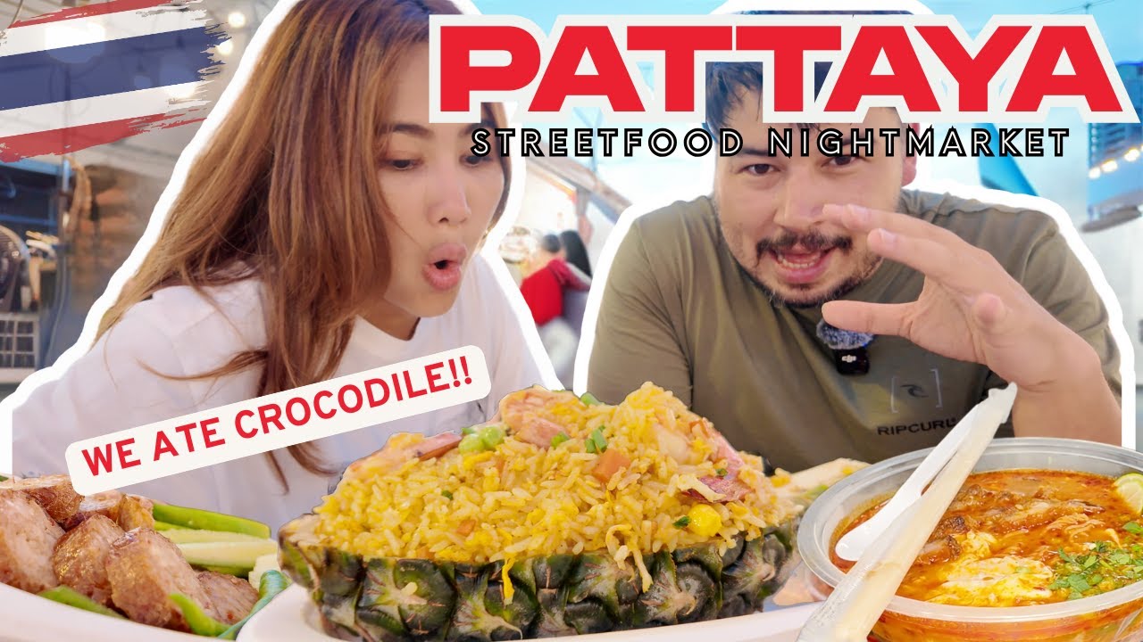 PATTAYA NIGHT MARKET: WE ATE CROCODILE @ the giant airplane market and fried rice & Tum Yum noodles!