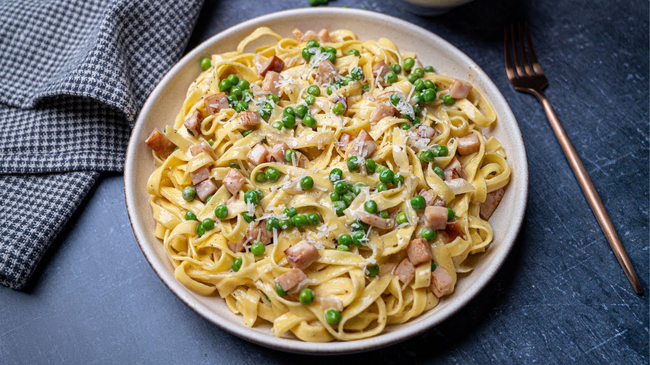 Pasta alla Papalina - Creamy Ham and Peas Pasta