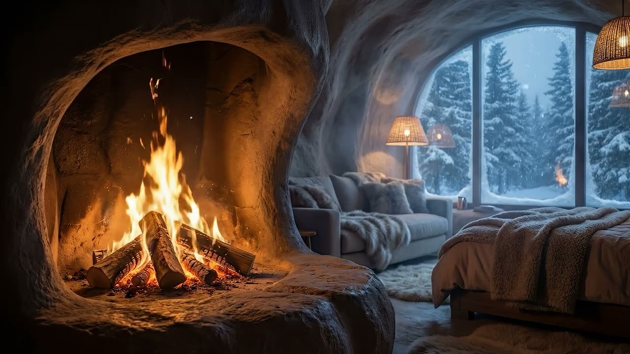 Rainy Fireplace 🌧️🔥 | Soft Piano + Fire Crackling Sounds (10 Min)