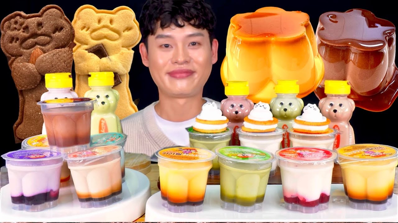 ASMR 몽글몽글 푸딩파티🎉 말차 초코 커스타드 카라멜 민초 딸기 우유푸딩 먹방~! Pudding Party Choco Green Tea Milk Caramel MuKBang~!!