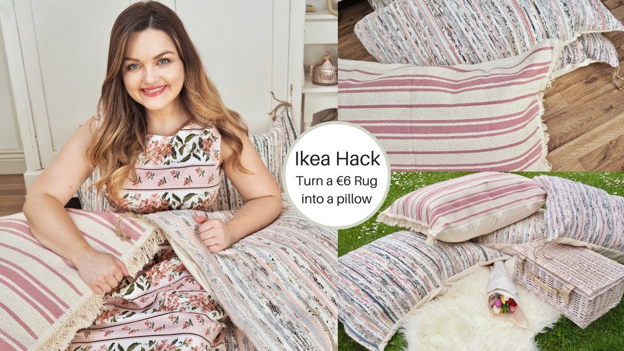 Ikea Hack, How to turn a Tanum rug into a pillow, Easy sew!